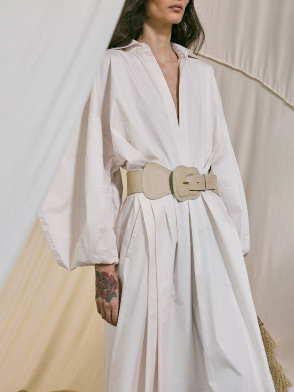 Long Sleeves Loose No Belt Solid Color V-Neck Maxi Dresses