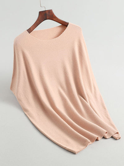 Half Sleeves Loose Solid Color Off-The-Shoulder Knitwear Pullovers Sweater Tops