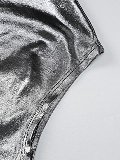 Skinny Asymmetric Shiny Solid Color Split-Joint One-Shoulder Evening Dresses Mini Dresses