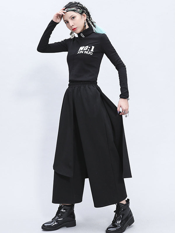 Irregularity Elastic Waist Wide Leg Solid Color Pants