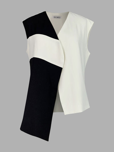 Loose Sleeveless Asymmetric Contrast Color V-Neck Vest Top