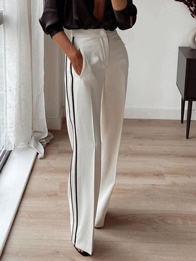 High Waisted Loose Pockets Striped Suit Pants Trousers