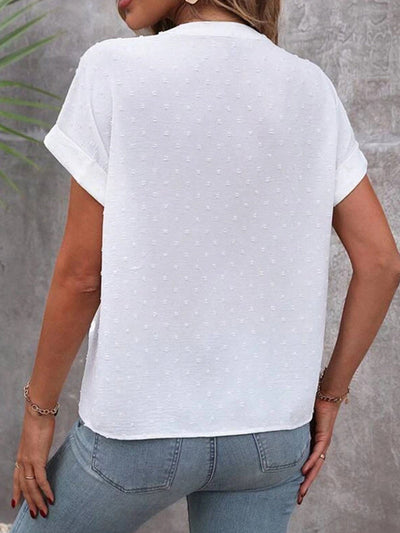 Loose Raglan Sleeve Buttoned Jacquard Solid Color V-Neck Blouses&Shirts Tops