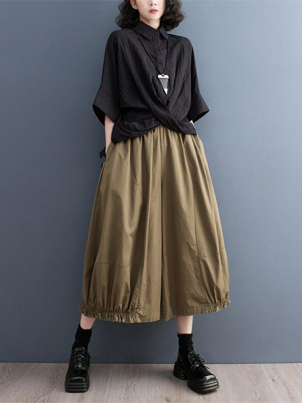 Ninth Pants Wide Leg Solid Color Split-Joint Casual Pants Bottoms