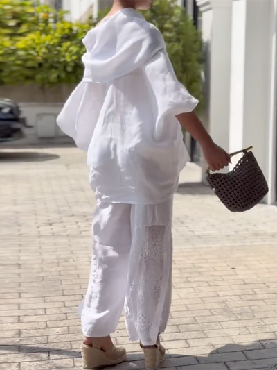 Long Sleeves Loose Asymmetric Pockets See-Through Solid Color Blouses&shirts Tops