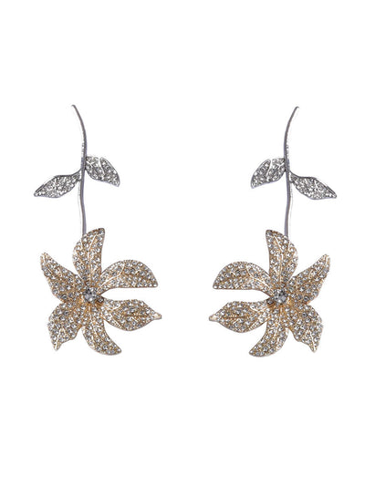 Flower Shape Rhine Stones Shiny Earrings Accessories