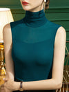 Stylish Skinny Sleeveless Mesh Split-Joint Solid Color High-Neck Vest Top