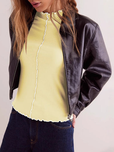Long Sleeves Skinny Solid Color Round-Neck T-Shirts