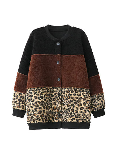 Long Sleeves Loose Buttoned Contrast Color Reversible Split-Joint Round-Neck Cardigan Tops Outerwear