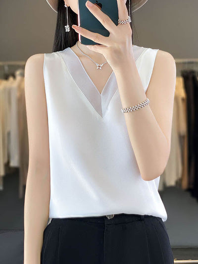 Loose Sleeveless Solid Color V-Neck Vest Top