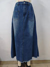 A-Line Loose Buttoned Elasticity Fringed Pockets Split-Joint Skirts Bottoms