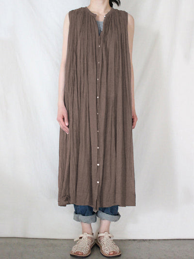 Loose Sleeveless Pleated See-Through Round-Neck Midi Dresses