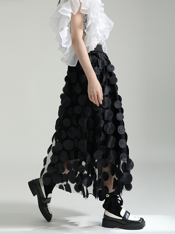 A-Line High Waisted Mesh Polka-Dot Solid Color Split-Joint Skirts Bottoms