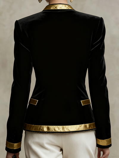 Long Sleeves Buttoned Contrast Color Split-Joint Round-Neck Jackets Outerwear