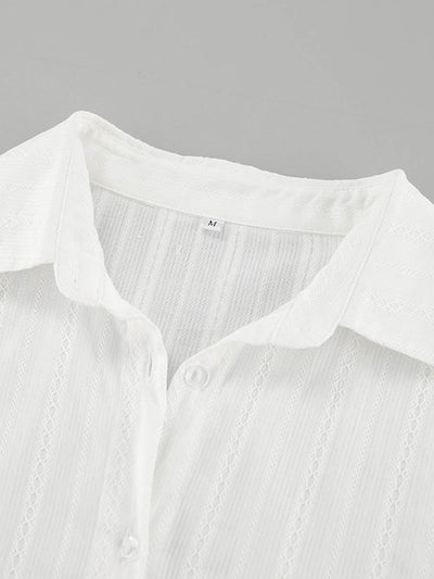 Long Sleeves Loose Buttoned Solid Color Split-Joint Striped Lapel Blouses&Shirts Tops
