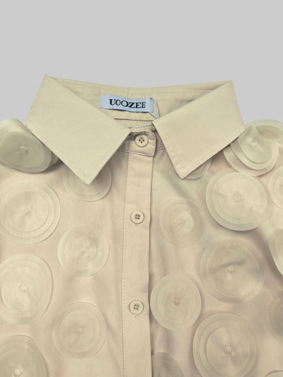 Long Sleeves Loose Buttoned Mesh Polka-Dot Split-Joint Lapel Blouses&Shirts Tops