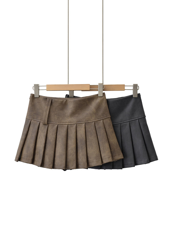 A-Line High Waisted Pleated Solid Color Skirts Bottoms