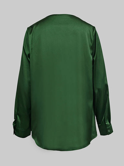 Solid Color V-Neck Long Sleeves Blouse Shirt Top