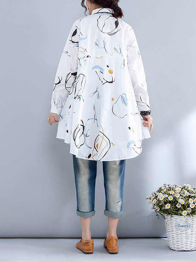 Plus Size Printed Single Breasted Polo Collar Shirt