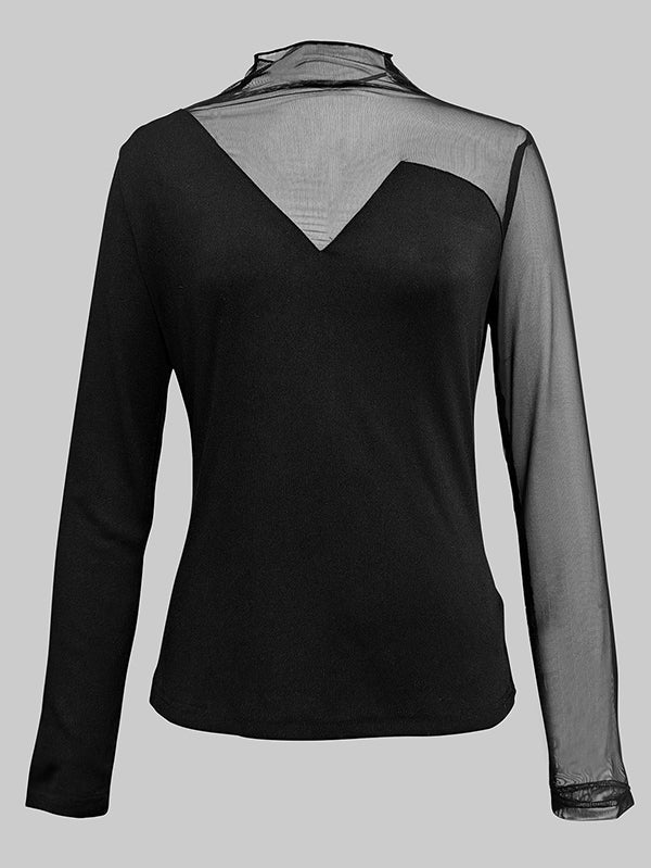 Long Sleeves Skinny Asymmetric Solid Color Split-Joint High Neck T-Shirts Tops