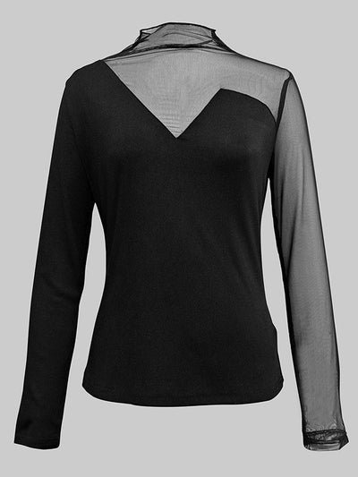 Long Sleeves Skinny Asymmetric Solid Color Split-Joint High Neck T-Shirts Tops