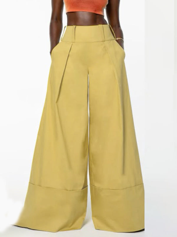 High Waisted Loose Pockets Solid Color Pants Trousers