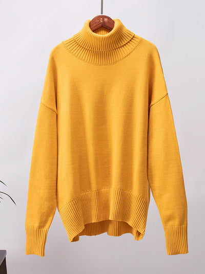 Long Sleeves Loose Solid Color High Neck Knitwear Pullovers Sweater Sweater Tops