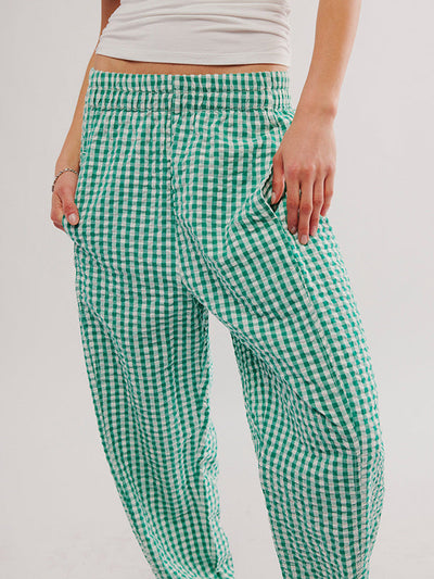 Loose Plaid Pockets Split-Joint Pants Trousers