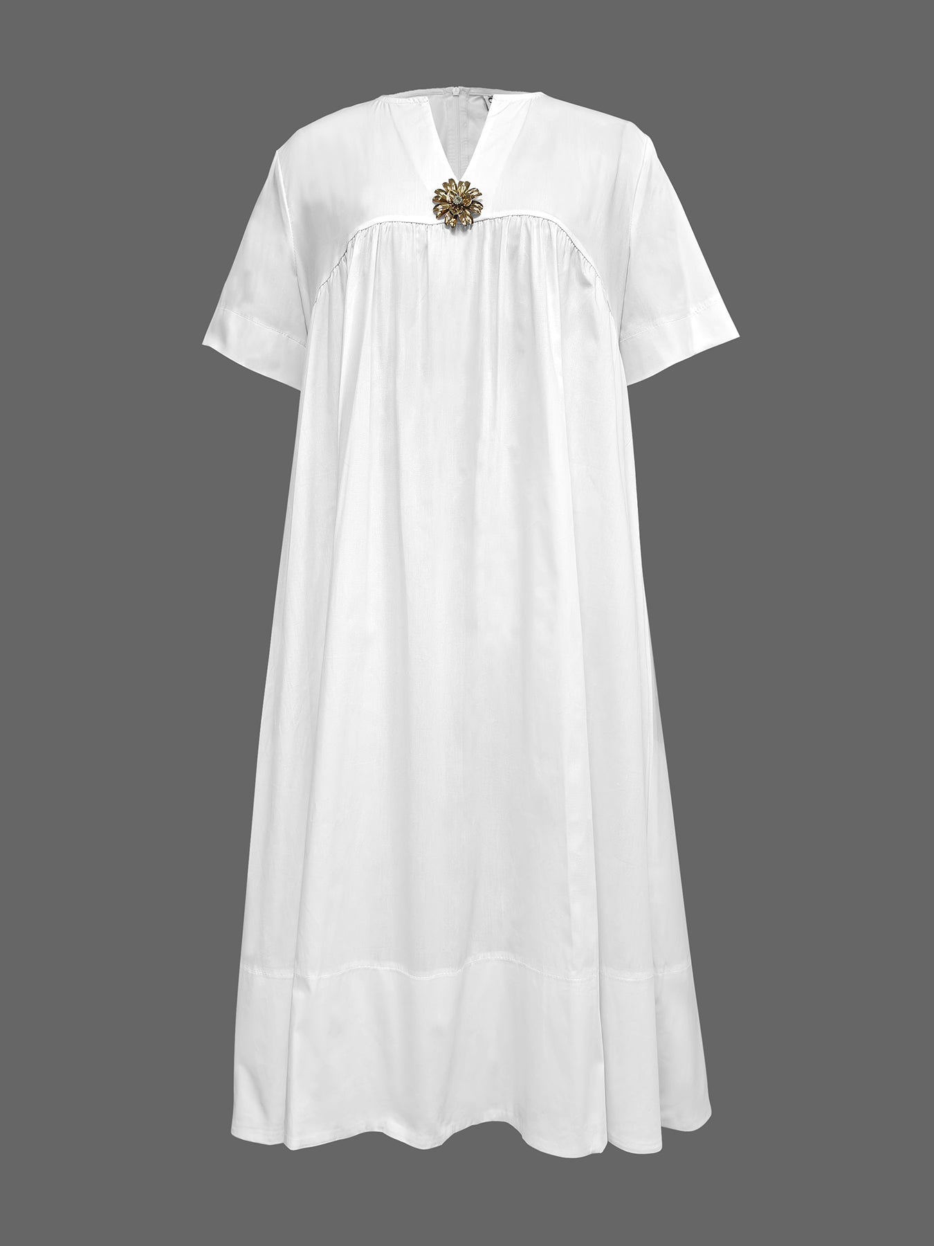 Loose Short Sleeves Solid Color Deep V-Neck Midi Dresses Shirt Dress