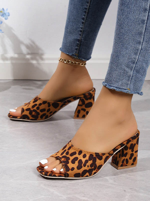 Leopard Open Toe Pumps Sandals Slippers