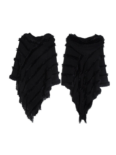 Hooded Keep Warm Solid Color Tasseled Cape Shawl&Cloak