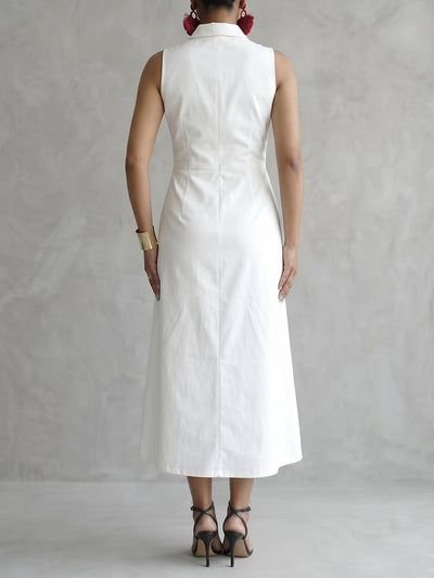 A-Line High Waisted Hollow Solid Color Split-Front Zipper Lapel Maxi Dresses