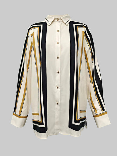 Long Sleeves Loose Plaid Striped Lapel Blouses&Shirts Tops