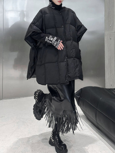 Batwing Sleeves Half Sleeves Buttoned Solid Color Round-Neck Padded Vest