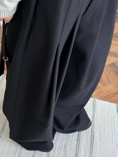 Loose Wide Leg Buttoned Pleated Pockets Solid Color Zipper Suit Pants