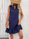 A-Line Loose Pleated Solid Color Split-Joint V-Neck Mini Dresses