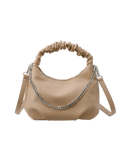 Chains Pleated Solid Color Zipper Crossbody Bags Handbags