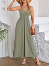 A-Line Loose Pleated Solid Color Split-Joint Deep V-Neck Maxi Dresses