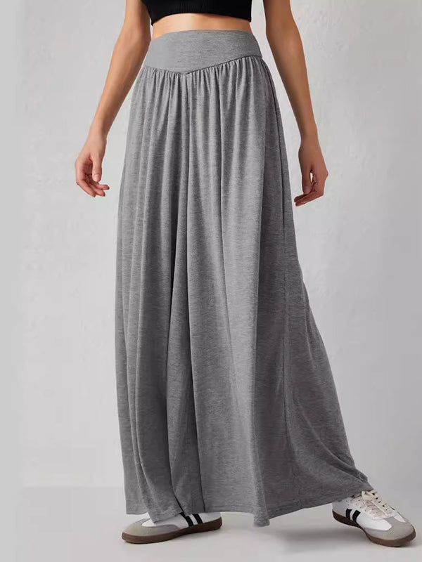 High Waisted Loose Pleated Pockets Solid Color Split-Joint Pants Trousers