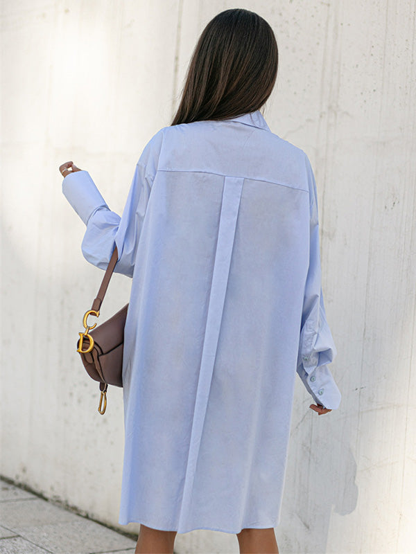 Urban Long Sleeves High-Low Solid Color Lapel Collar Blouses