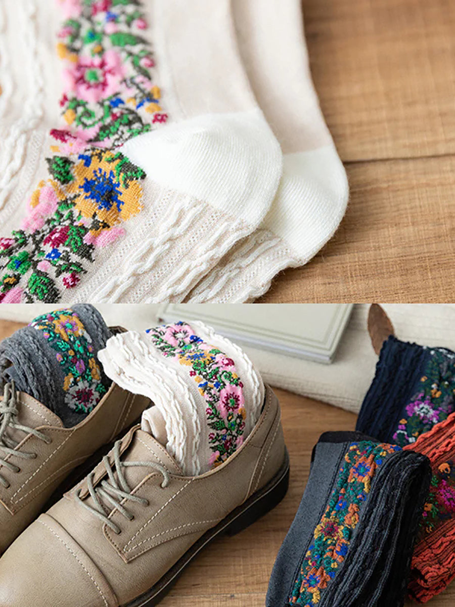 Retro Floral Jacquard Socks