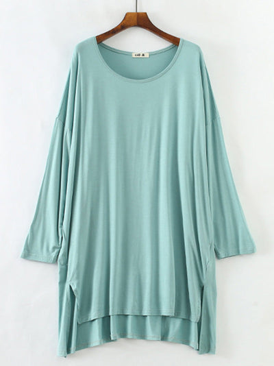 Solid Color Modal Plus Size High-Low Long Sleeve Pajamas Dress