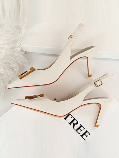 Belt Buckle Pointed-Toe Pumps Sling Shoes