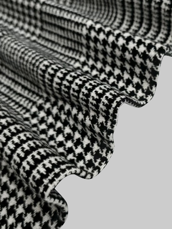 Long Sleeves Loose Asymmetric Houndstooth Plaid Stand Collar Jackets Outerwear