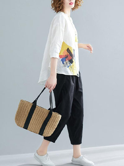 Printed Shirt + Solid Wide Leg Pants