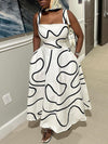 A-Line High Waisted Pockets Printed Split-Joint Spaghetti-Neck Maxi Dresses