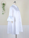 Urban Buttoned Solid Color Stand Collar Flared Sleeve Loose Midi Dress
