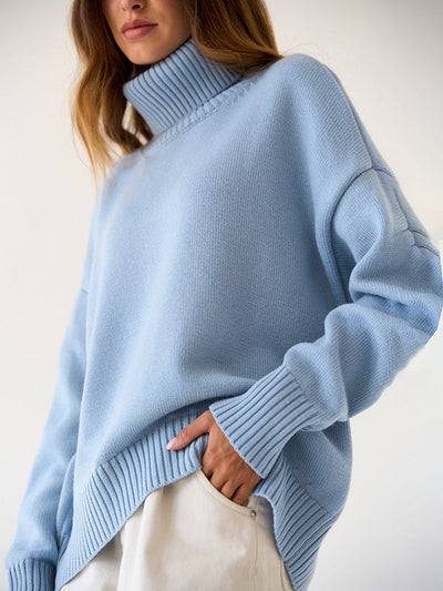 Long Sleeves Loose Solid Color High Neck Knitwear Pullovers Sweater Sweater Tops