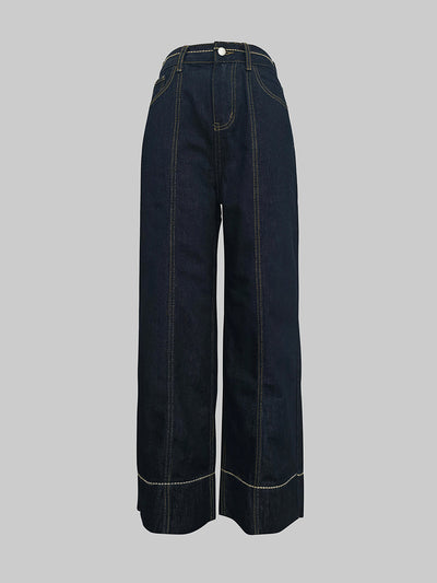High Waisted Wide Leg Pockets Jean Pants Bottoms