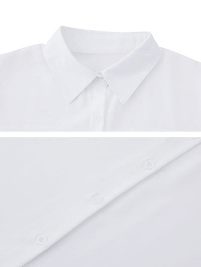 High-Low Irregular Clipping Solid Color Split-Joint Lapel Blouses